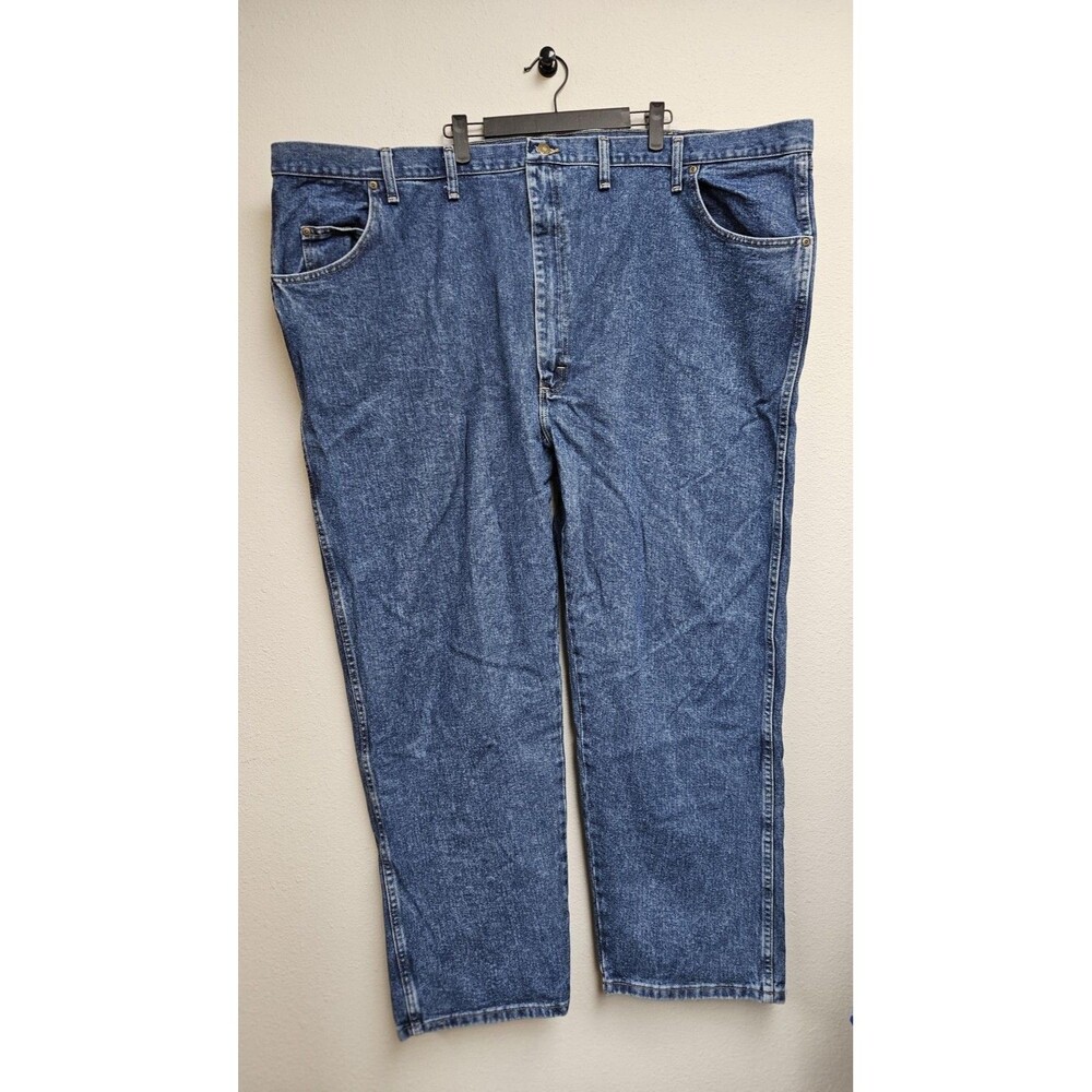 Wrangler Jeans Mens 54x30 Blue Medium Wash Relaxed Straight Denim Rugged Wear